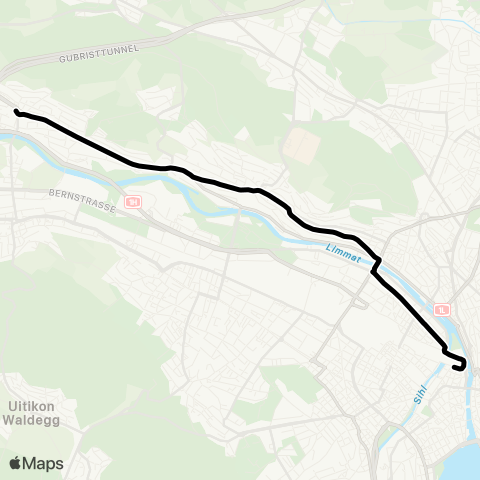 VBZ - Verkehrsbetriebe Zürich Zürich, Bahnhofplatz/HB - Unterengstringen, Sennenbüel N map