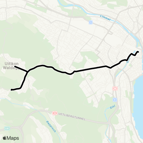 VBZ - Verkehrsbetriebe Zürich Zürich, Bahnhofplatz/HB - Uitikon, Dorf map