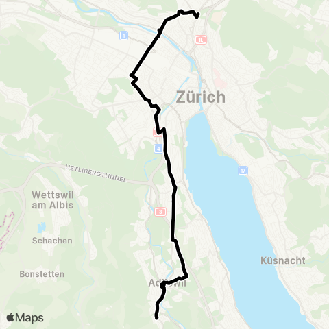 VBZ - Verkehrsbetriebe Zürich Zürich, Milchbuck - Adliswil, Büchel map