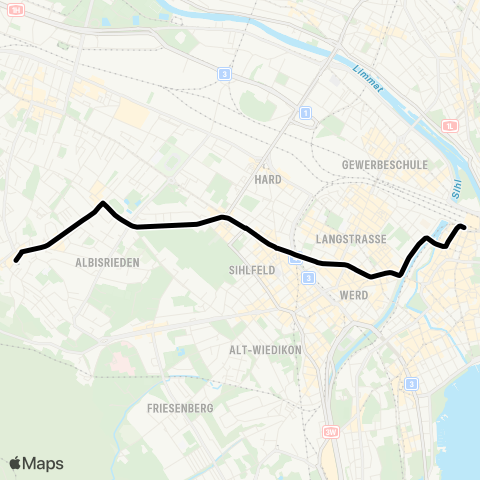 VBZ - Verkehrsbetriebe Zürich Zürich, Bahnhofplatz/HB - Zürich, Albisrieden map