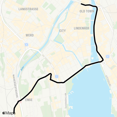 VBZ - Verkehrsbetriebe Zürich Zürich, Bahnhofplatz/HB - Zürich, Sihlcity map