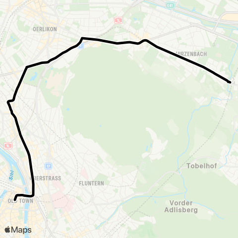 VBZ - Verkehrsbetriebe Zürich Zürich, Bahnhofstrasse/HB - Stettbach, Bahnhof map