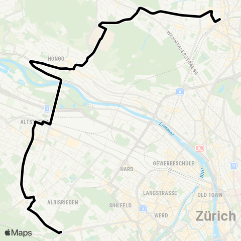VBZ - Verkehrsbetriebe Zürich Zürich Oerlikon, Bahnhof Nord - Zürich, Triemli map