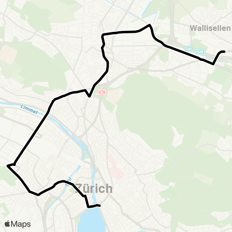 VBZ - Verkehrsbetriebe Zürich Zürich, Bellevue - Wallisellen, Glatt (Bus) map