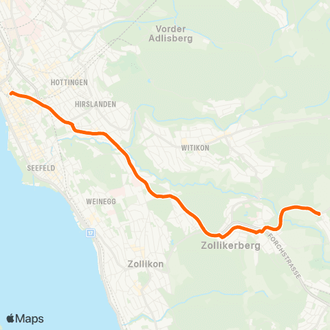 VBZ - Verkehrsbetriebe Zürich Zürich Stadelhofen, Bahnhof - Zollikerberg, Sennhof map