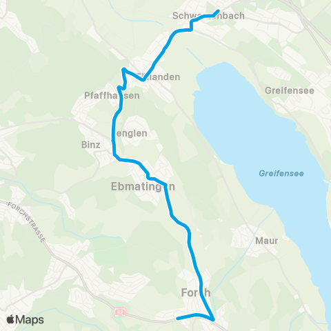 VBZ - Verkehrsbetriebe Zürich Forch, Bahnhof - Schwerzenbach ZH, Bahnhof map