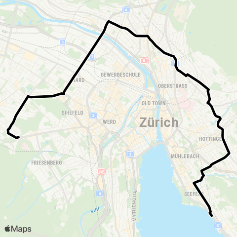 VBZ - Verkehrsbetriebe Zürich Zürich, Triemli - Zürich Tiefenbrunnen, Bahnhof map