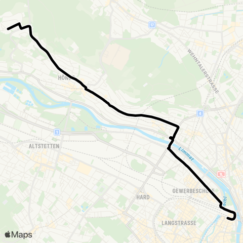 VBZ - Verkehrsbetriebe Zürich Zürich, Bahnhofplatz/HB - Zürich, Rütihof map