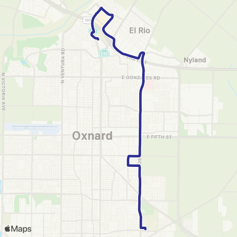 Gold Coast Transit Esplanade - St.John's - Oxnard College map