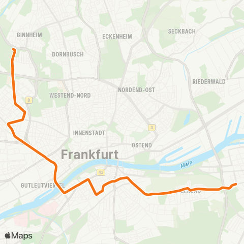 VGF Ginnheim Mitte - Offenbach (Main)-Westend Offenbach Stadtgrenze map