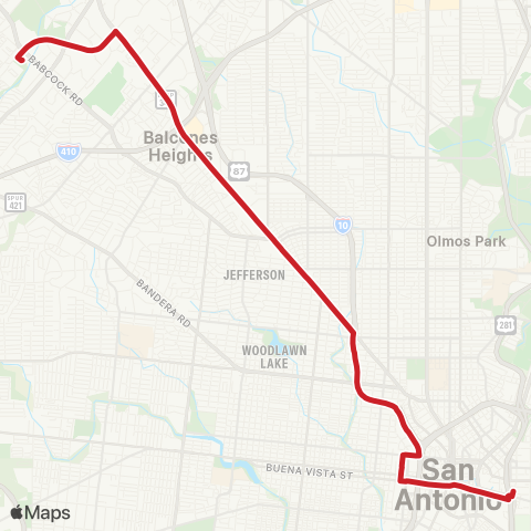 VIA Metropolitan Transit Primo Fredericksburg Road map