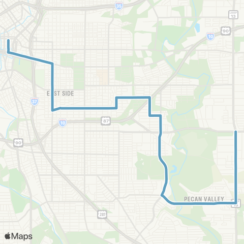 VIA Metropolitan Transit Rigsby / Porter 30-28 Lineup map