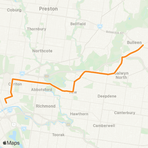 PTV - Public Transport Victoria Bulleen - City (Queen St) map