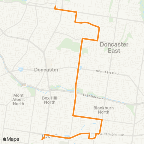 PTV - Public Transport Victoria Doncaster SC / Templestowe - Box Hill Sta map