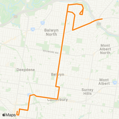 PTV - Public Transport Victoria Camberwell SC - Doncaster Park & Ride map