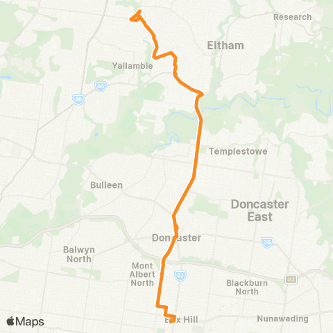 PTV - Public Transport Victoria Greensborough - Box Hill Station map