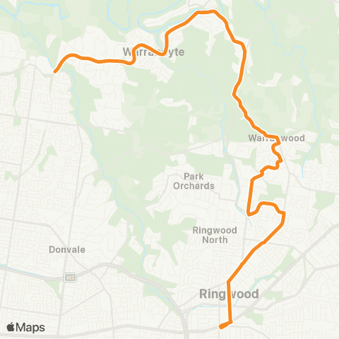 PTV - Public Transport Victoria Warrandyte - Ringwood Station map