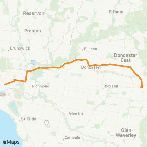 PTV - Public Transport Victoria Mitcham - City (King / Lonsdale Sts) map