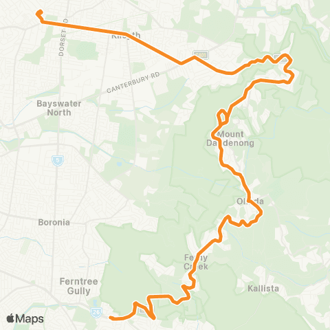 PTV - Public Transport Victoria Upper Ferntree Gully - Croydon map