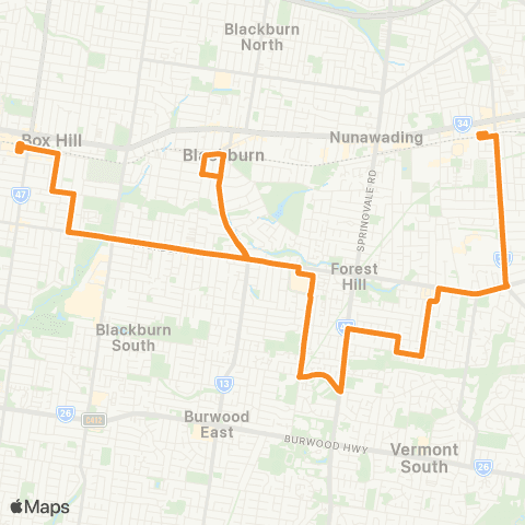 PTV - Public Transport Victoria Box Hill - Mitcham map