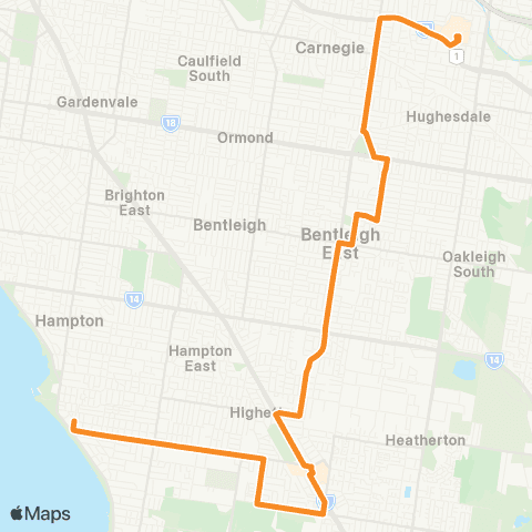 PTV - Public Transport Victoria Sandringham - Chadstone SC map