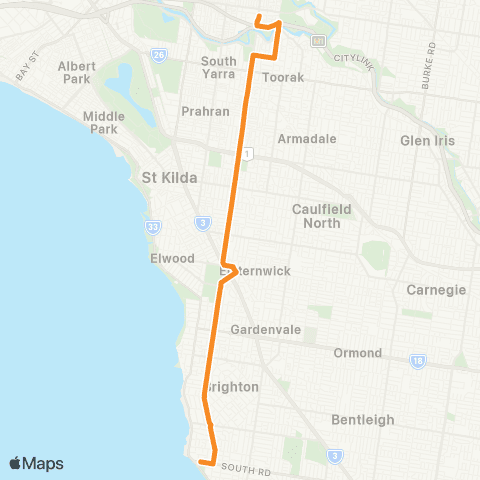 PTV - Public Transport Victoria Brighton Beach - Burnley Station map