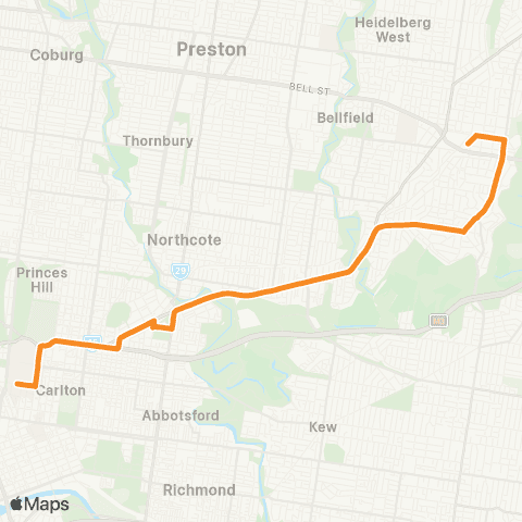 PTV - Public Transport Victoria Melbourne University - Heidelberg Sta map