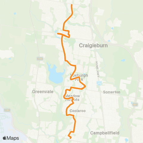 PTV - Public Transport Victoria Craigieburn N (Mt Ridley Rd) - Broadmeadows Sta map