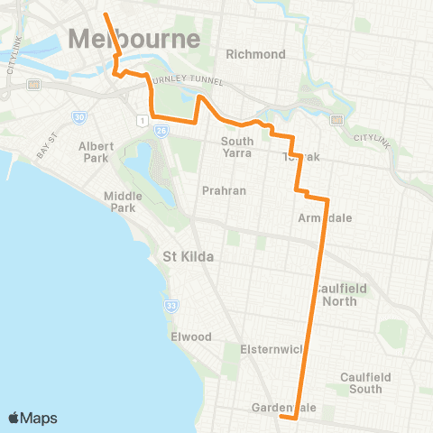 PTV - Public Transport Victoria Gardenvale - City (Queen Victoria Market) map