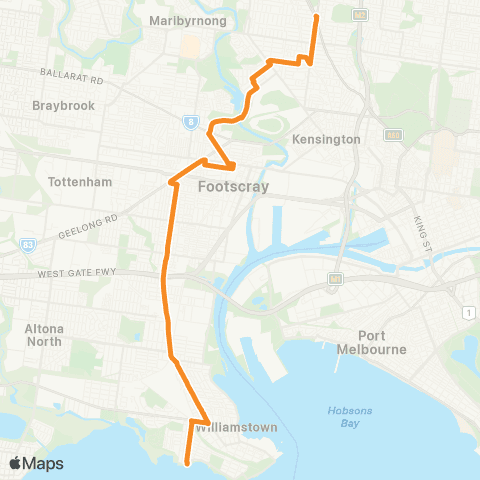 PTV - Public Transport Victoria Moonee Ponds - Williamstown map