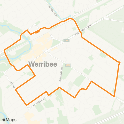 PTV - Public Transport Victoria Werribee Sta - Werribee Sta (Clockwise) map