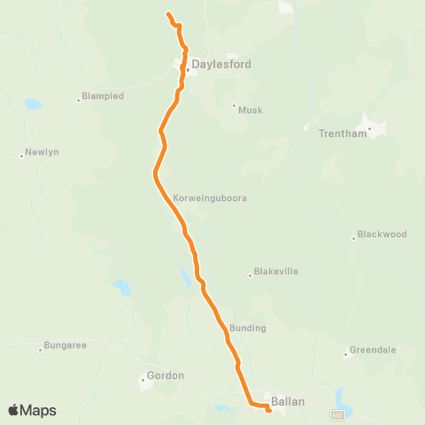 PTV - Public Transport Victoria Ballan - Hepburn Springs map