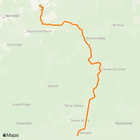 PTV - Public Transport Victoria Yarram - Traralgon via Gormandale map