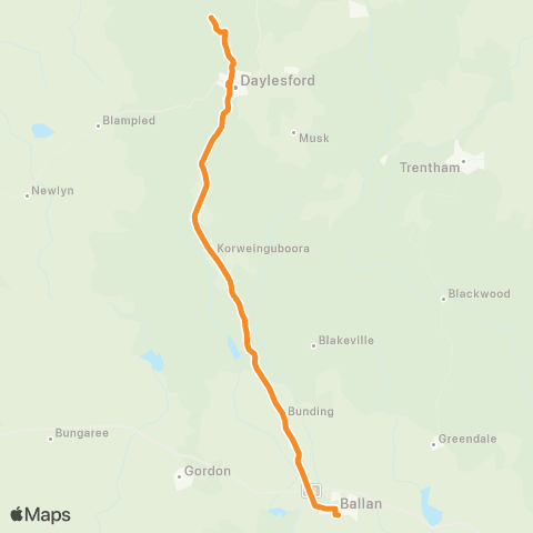 PTV - Public Transport Victoria Ballan - Hepburn via Daylesford map