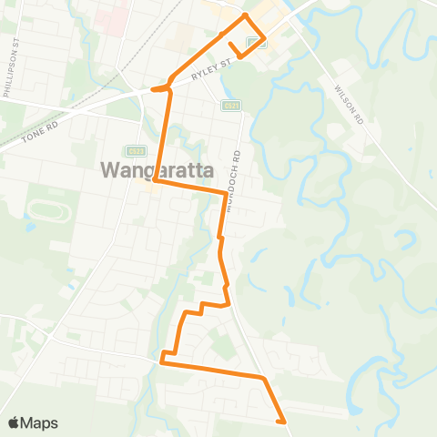Victoria Regional Buses Yarrunga - Wangaratta via Murdoch Rd map