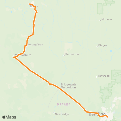 Victoria Regional Buses Bendigo - Boort via Wedderburn, Inglewood map