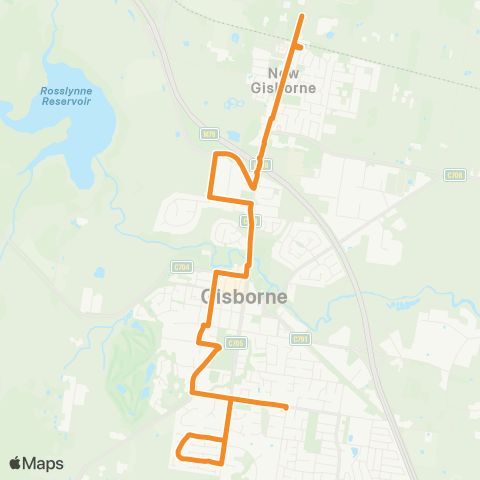 Victoria Regional Buses Willowbank Rd - Gisborne Sta via Town Ctr map