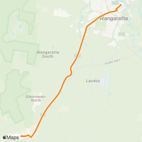 Victoria Regional Buses Wangaratta - Glenrowan via Wangaratta map