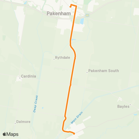 Victoria Regional Buses Pakenham - Koo Wee Rup via Pakenham map