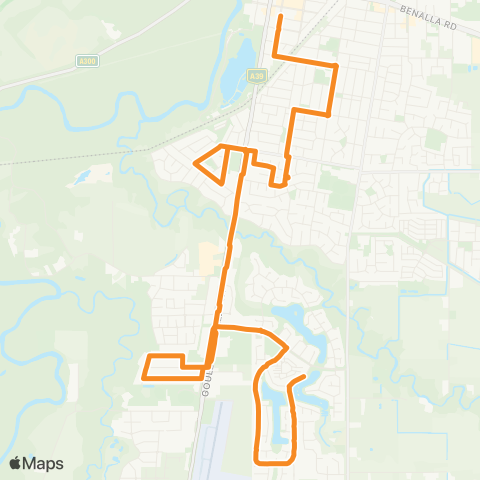Victoria Regional Buses Shepparton - Kialla via Shepparton map