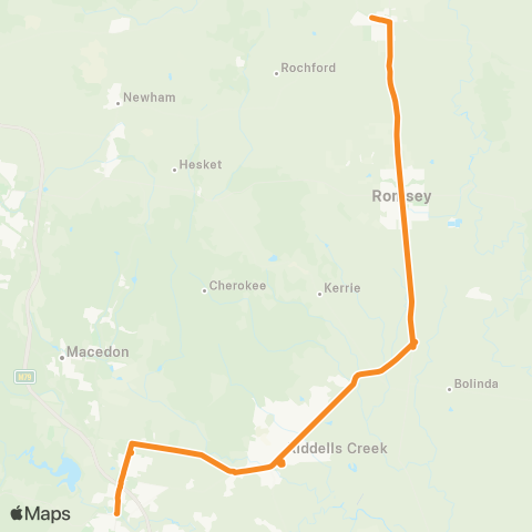 Victoria Regional Buses Lancefield - Gisborne Town Ctr via Lancefield map