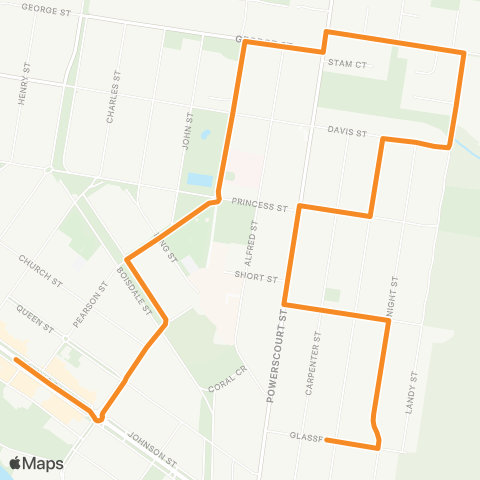 Victoria Regional Buses Glassford St - Maffra Post Office via Maffra Hosp map