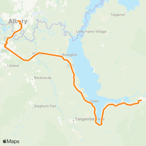 Victoria Regional Buses Tallangatta - Albury via Killara, Bonegilla, Red Bluff map