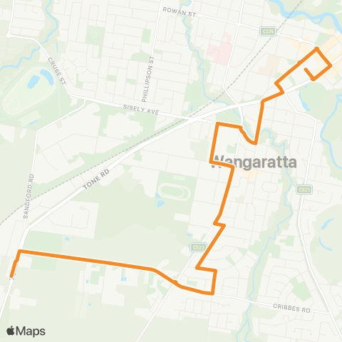 Victoria Regional Buses Yarrunga - Wangaratta via Mason St map