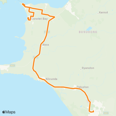 Victoria Regional Buses Coronet Bay / Corinella - Wonthaggi via Anderson, Corinella map