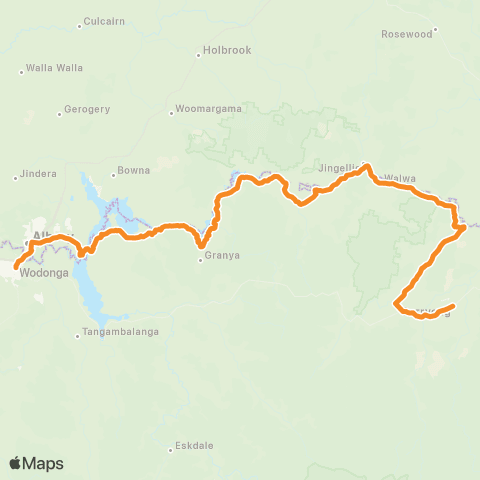 Victoria Regional Buses Corryong - Albury / Wodonga via Walwa map