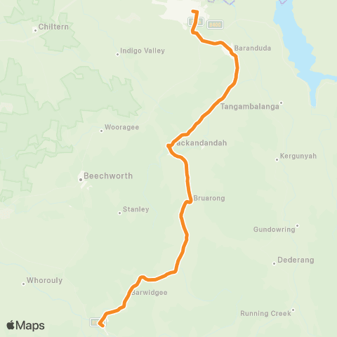 Victoria Regional Buses Myrtleford - Albury via Wodonga map