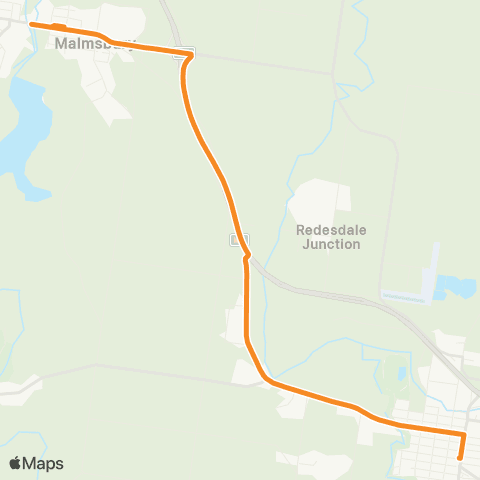 Victoria Regional Buses Malmsbury - Kyneton Town Ctr via Malmsbury map