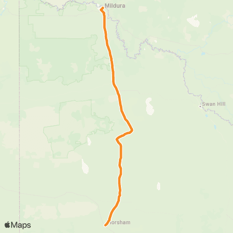 Victoria Regional Buses Mildura - Horsham via Warracknabeal, Ouyen map