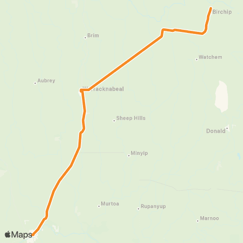 Victoria Regional Buses Horsham - Birchip via Warracknabeal map